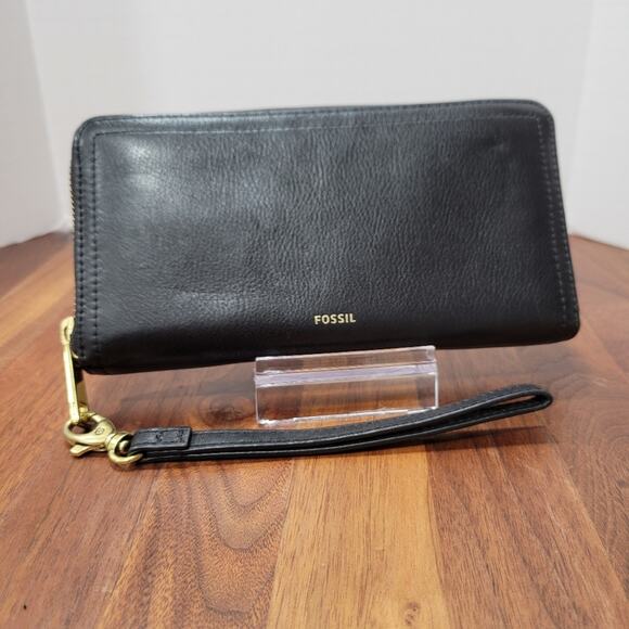 Fossil Zip Wristlet Wallet Leather Card Slots Coin Pouch - Picture 1 of 12